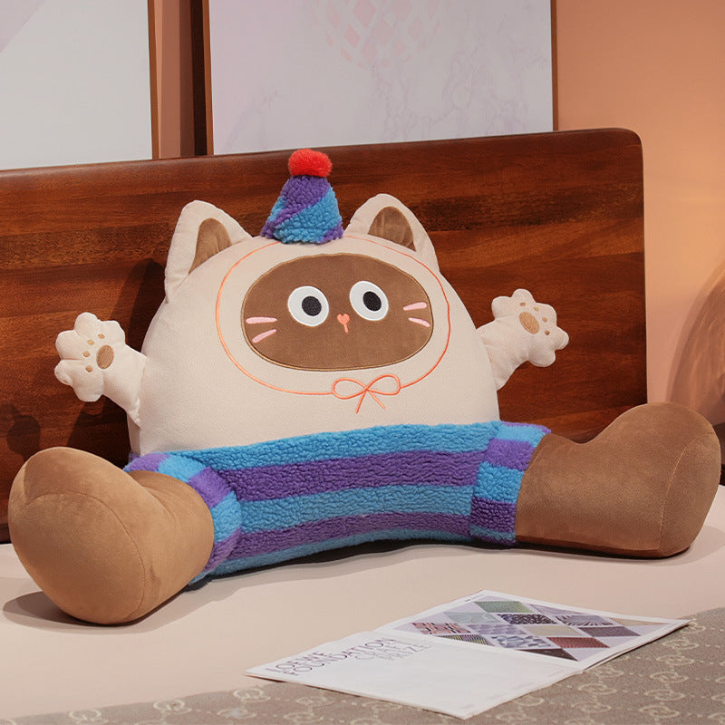SnuggleYing Embroidered Cartoon Plush Lumbar Pillow with Polyester Filling - Removable Cover