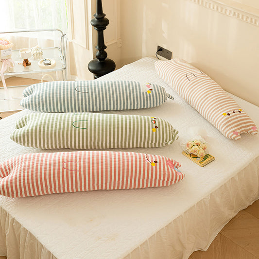 Three-Layer Gauze Striped Long Cushion Pillow with PP Cotton Filling
