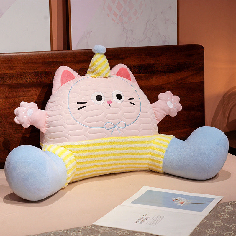 Embroidered Cartoon Plush Lumbar Pillow with Polyester Filling