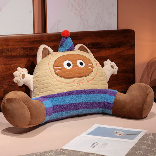 Embroidered Cartoon Plush Lumbar Pillow with Polyester Filling