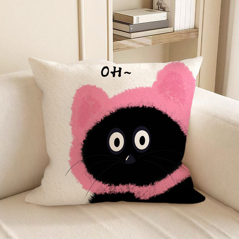 Double-Sided Black Cat Plush Cushion with Insert