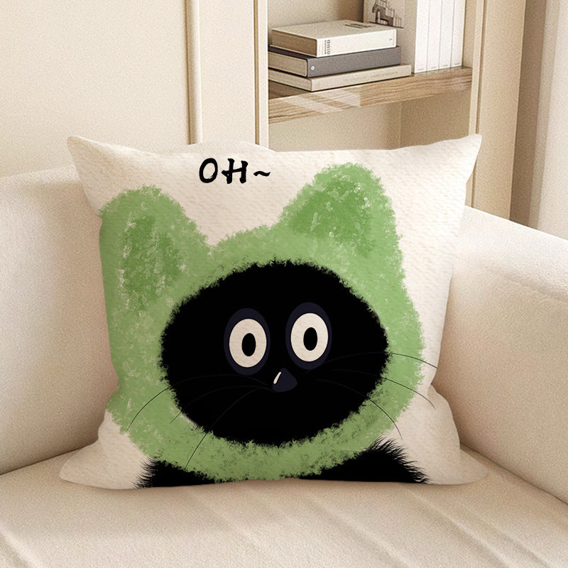 Double-Sided Black Cat Plush Cushion with Insert