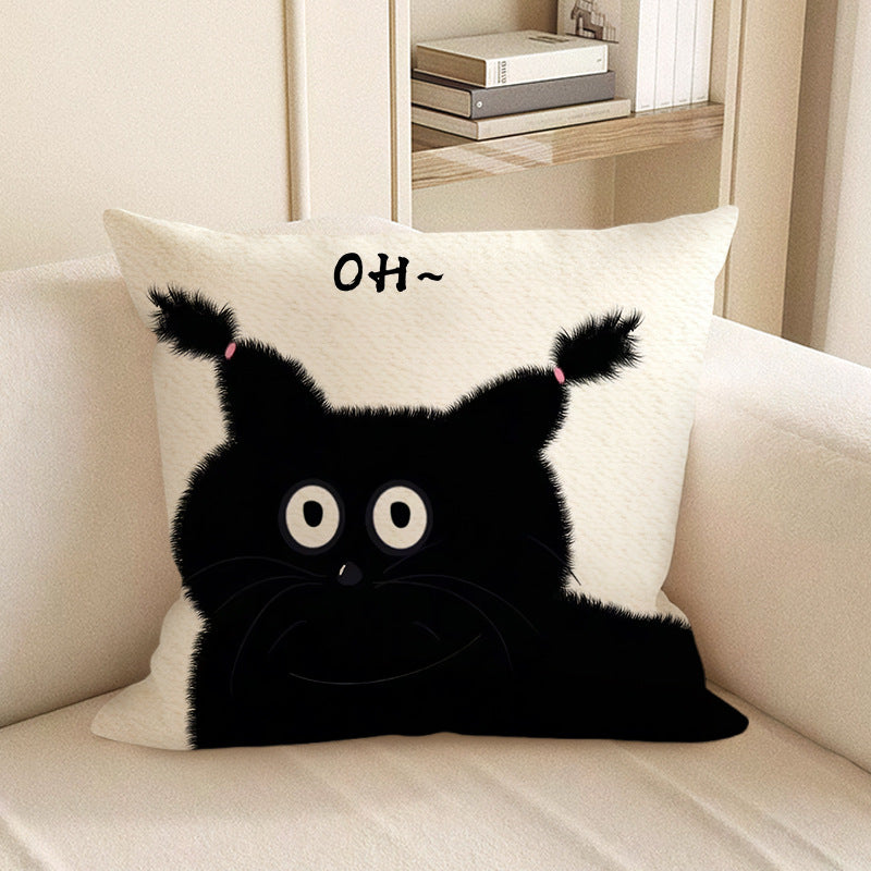 Double-Sided Black Cat Plush Cushion with Insert