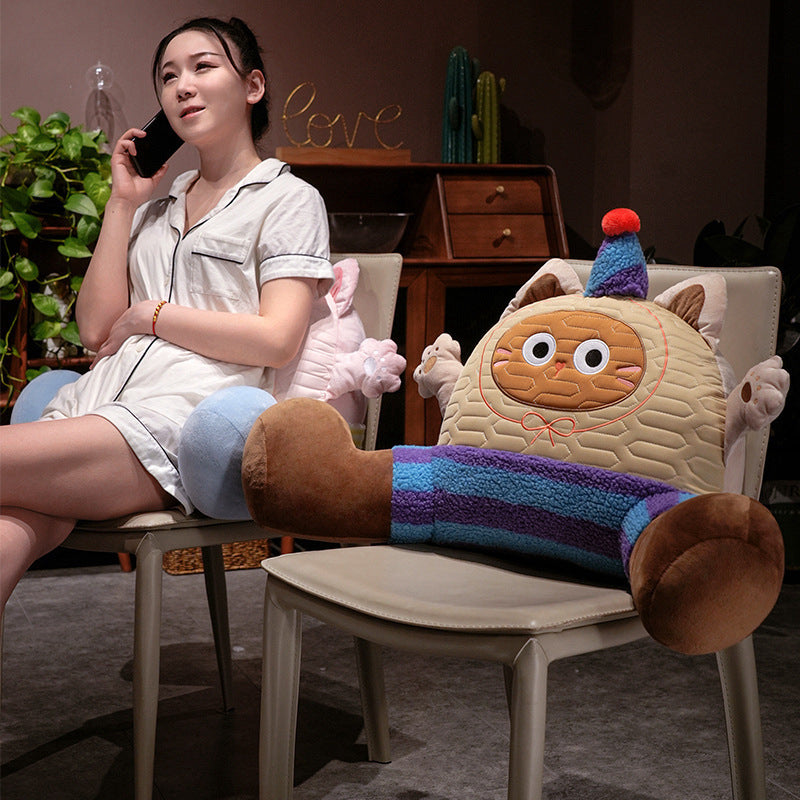 Embroidered Cartoon Plush Lumbar Pillow with Polyester Filling