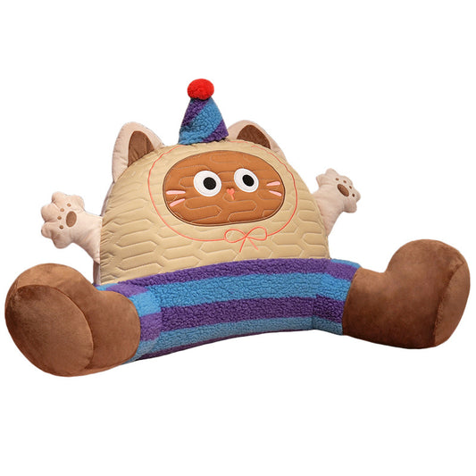 SnuggleYing Embroidered Cartoon Plush Lumbar Pillow with Polyester Filling - Removable Cover